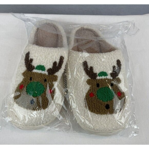 Christmas Reindeer House Slippers Soft Plush Warm Indoor Outdoor W 9-9.5 Green - Picture 8 of 8